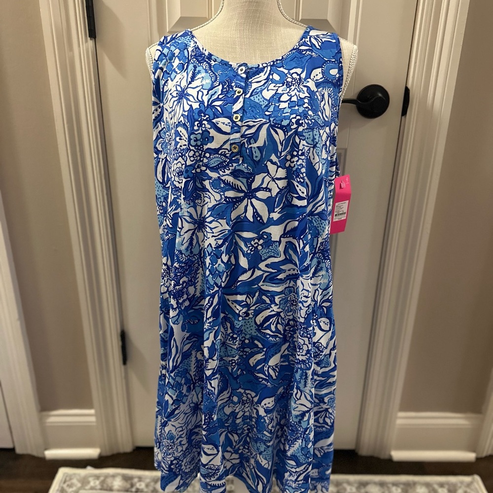 Lilly Pulitzer Lela Henley Tank Dress in Blue Tang Flocking Fabulous